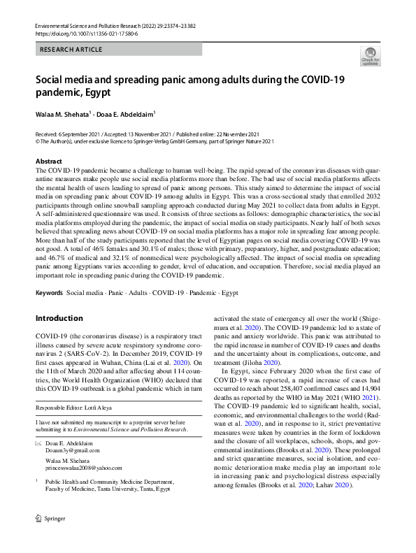 (PDF) Social media and spreading panic among adults during the COVID-19 ...