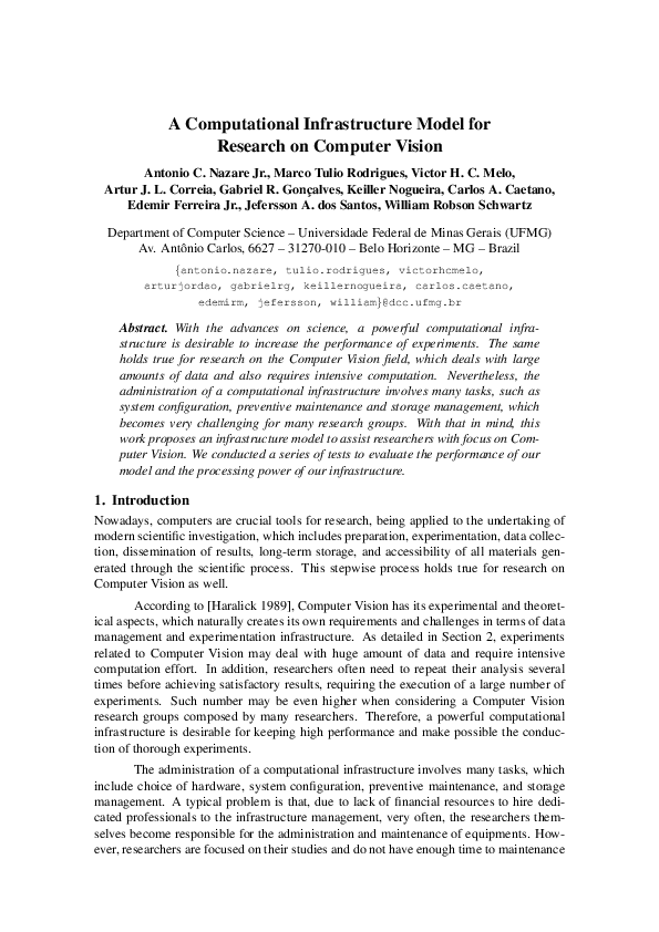 (PDF) A Computational Infrastructure Model for Research on Computer Vision