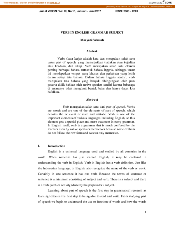 (PDF) Verb in English Grammar Subject