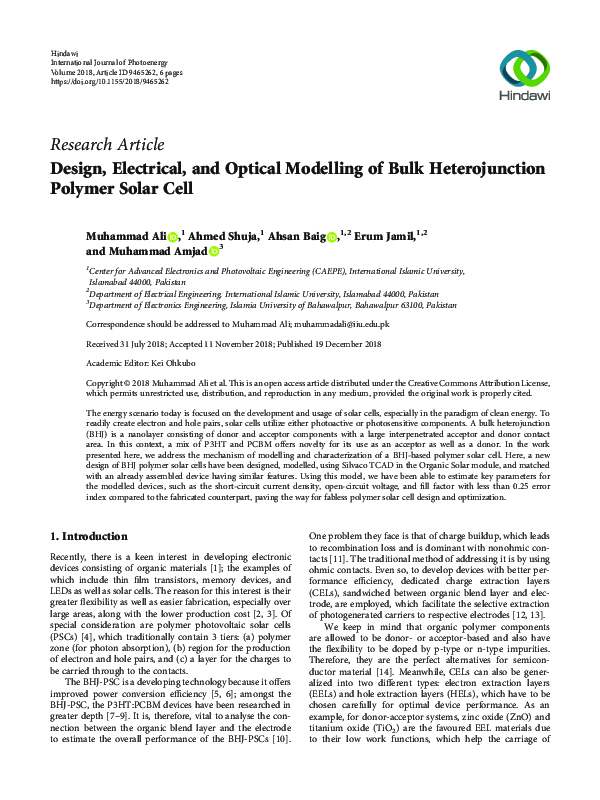 (PDF) Design, Electrical, and Optical Modelling of Bulk Heterojunction ...