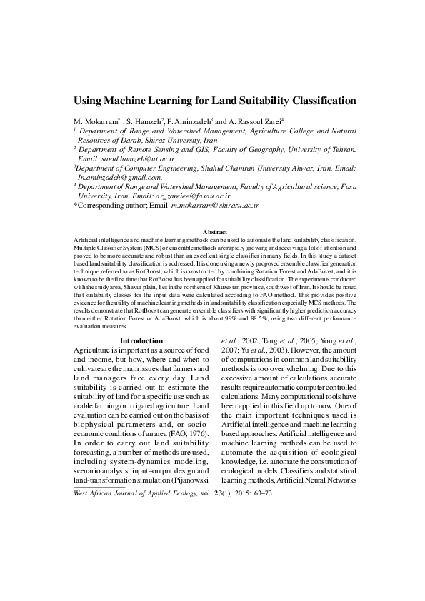 (PDF) Using Machine Learning for Land Suitability Classification