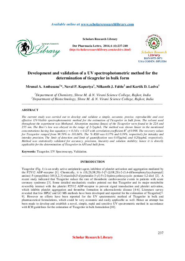 (PDF) Development and validation of a UV spectrophotometric method for ...