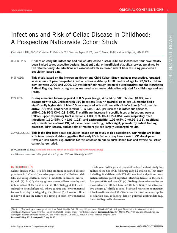(PDF) Infections and Risk of Celiac Disease in Childhood: A Prospective ...