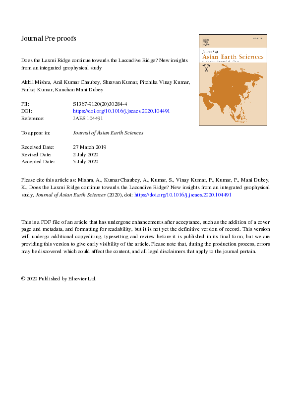 (PDF) Does the Laxmi Ridge continue towards the Laccadive Ridge? New ...