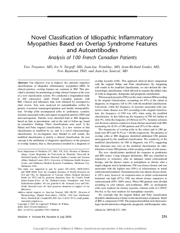 (PDF) Novel Classification of Idiopathic Inflammatory Myopathies Based ...