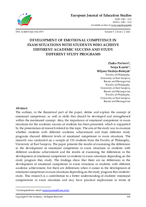 (PDF) Development of Emotional Competence in Exam Situations with ...