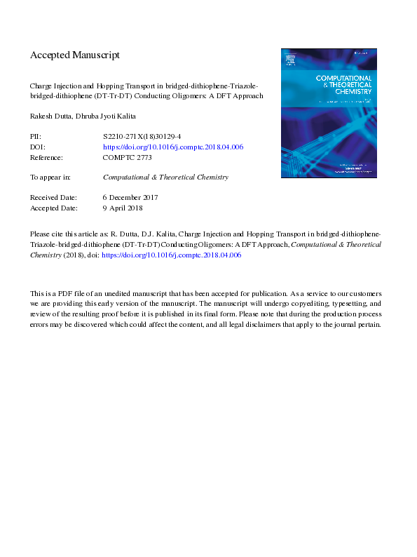 (PDF) Charge injection and hopping transport in bridged-dithiophene ...