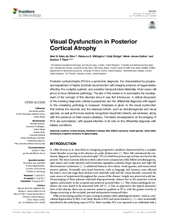 (PDF) Visual Dysfunction in Posterior Cortical Atrophy