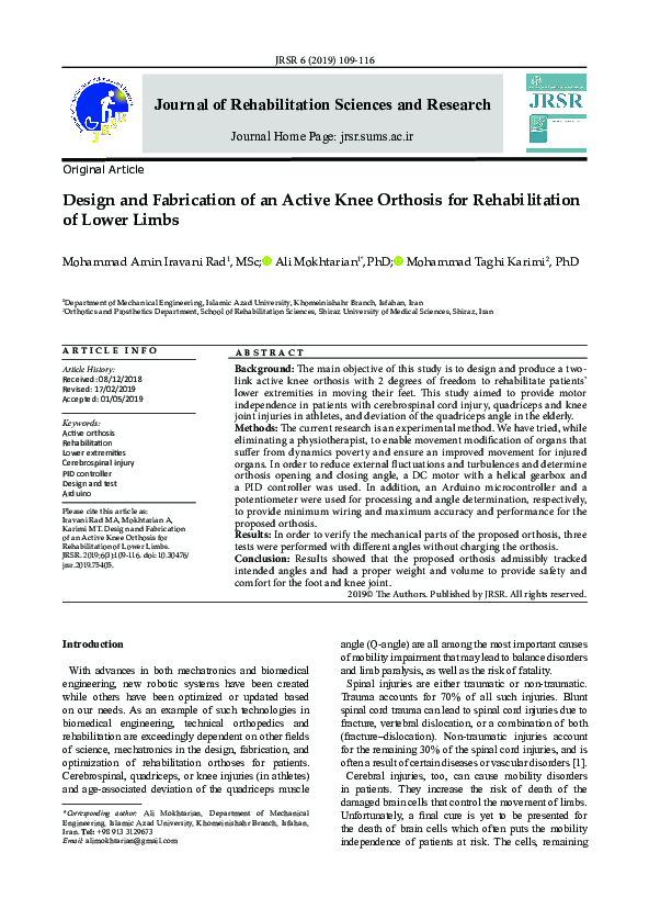 (PDF) Design and Fabrication of an Active Knee Orthosis for ...