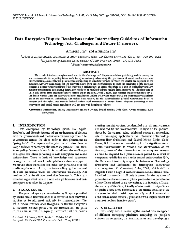 (PDF) Data Encryption Dispute Resolutions under Intermediary Guidelines ...