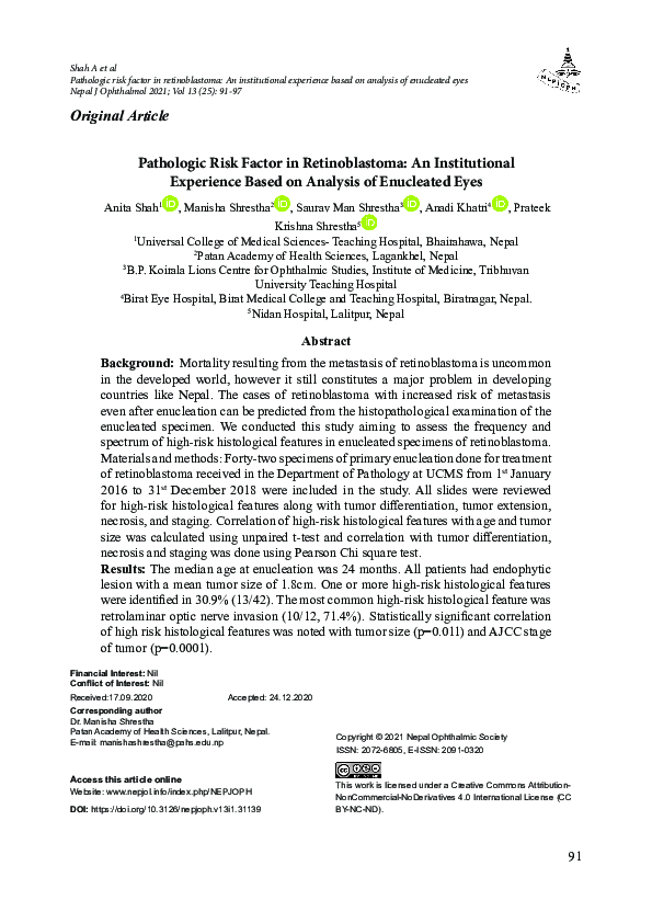(PDF) Pathologic Risk Factor in Retinoblastoma: An Institutional ...