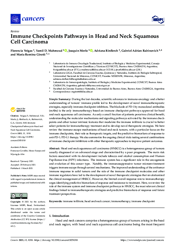(PDF) Immune Checkpoints Pathways in Head and Neck Squamous Cell Carcinoma