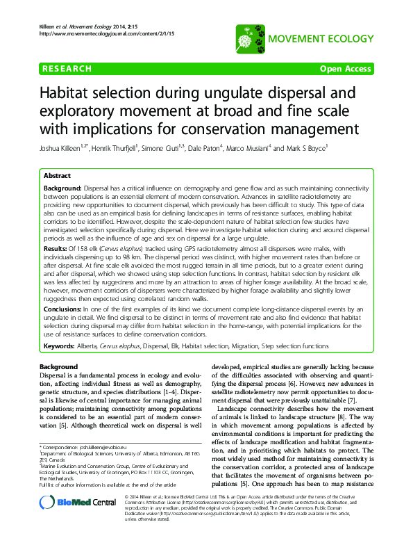 (PDF) Habitat selection during ungulate dispersal and exploratory ...