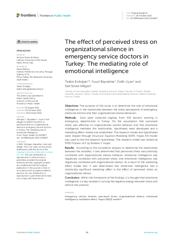 (PDF) The effect of perceived stress on organizational silence in ...
