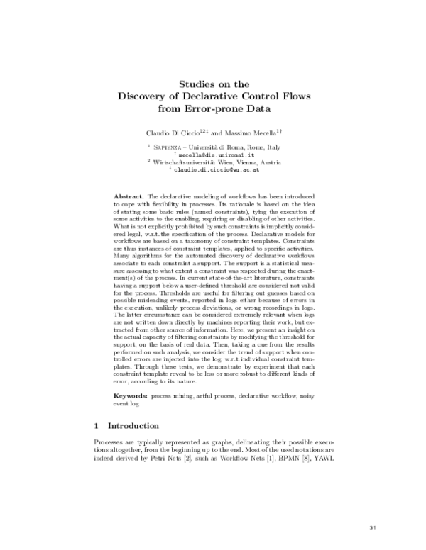 (PDF) On the Discovery of Declarative Control Flows for Artful Processes