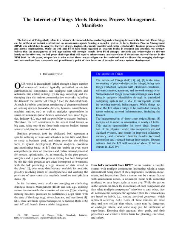 (PDF) The Internet of Things Meets Business Process Management: A Manifesto