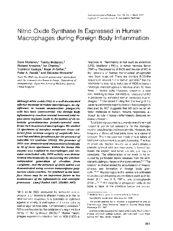 (PDF) Nitric oxide synthase is expressed in human macrophages during ...