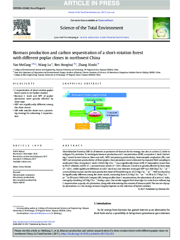 (PDF) Biomass production and carbon sequestration of a short-rotation ...