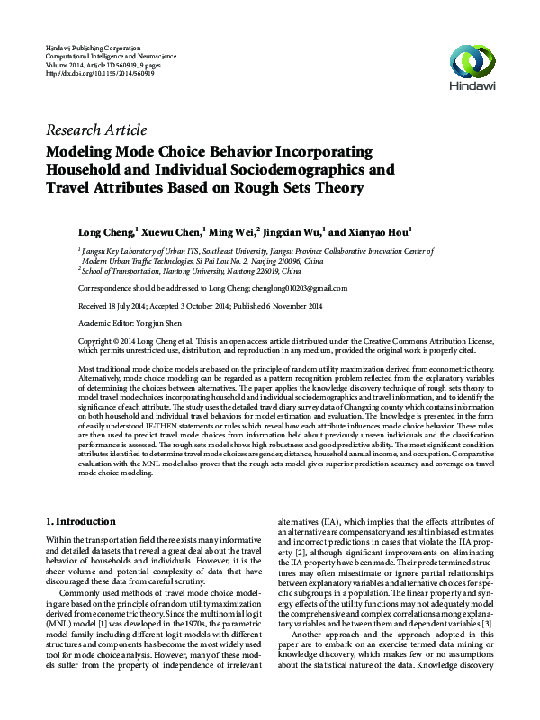 (PDF) Modeling mode choice behavior incorporating household and ...