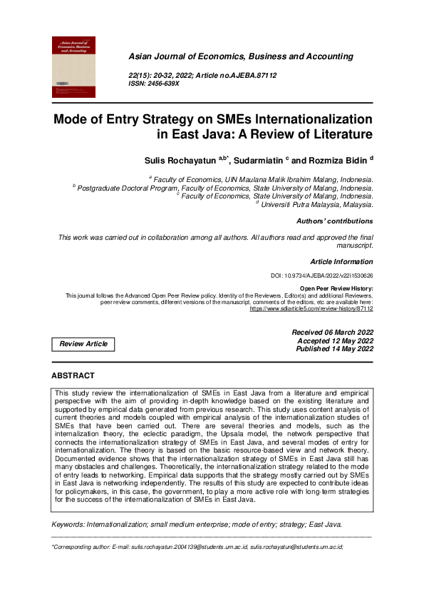 (PDF) Mode of Entry Strategy on SMEs Internationalization in East Java ...