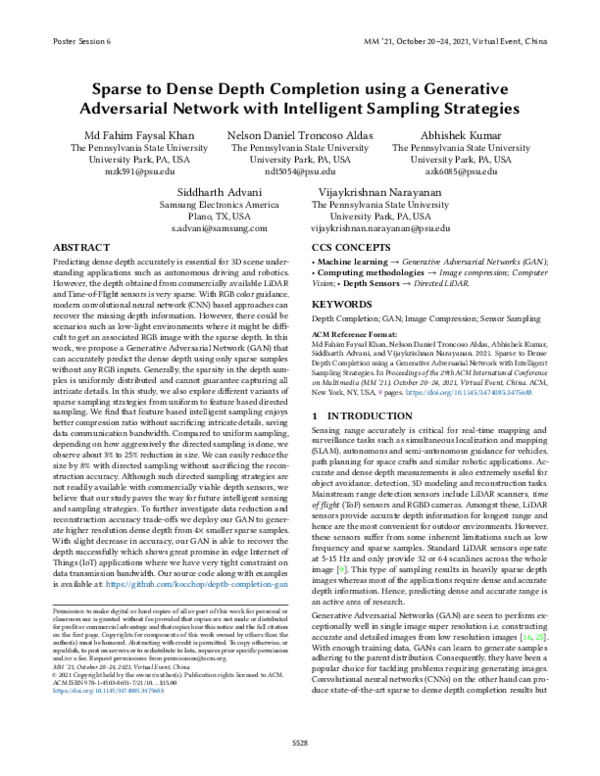 (PDF) Sparse to Dense Depth Completion using a Generative Adversarial ...