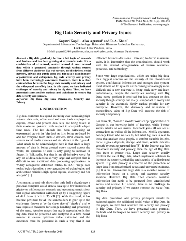 (PDF) Big Data Security and Privacy Issues