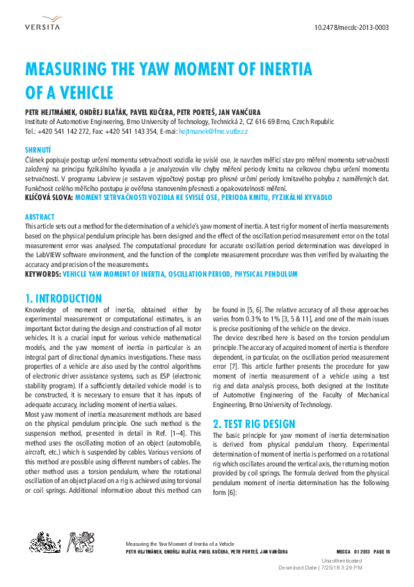 Measuring The Yaw Moment Of Inertia Of A Vehicle – GCARM
