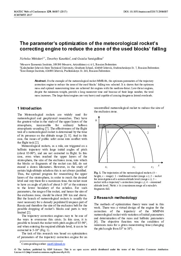 (PDF) The parameter’s optimization of the meteorological rocket’s ...