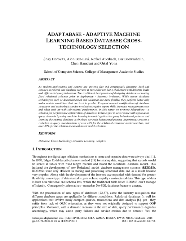 (PDF) Adaptabase - Adaptive Machine Learning Based Database ...