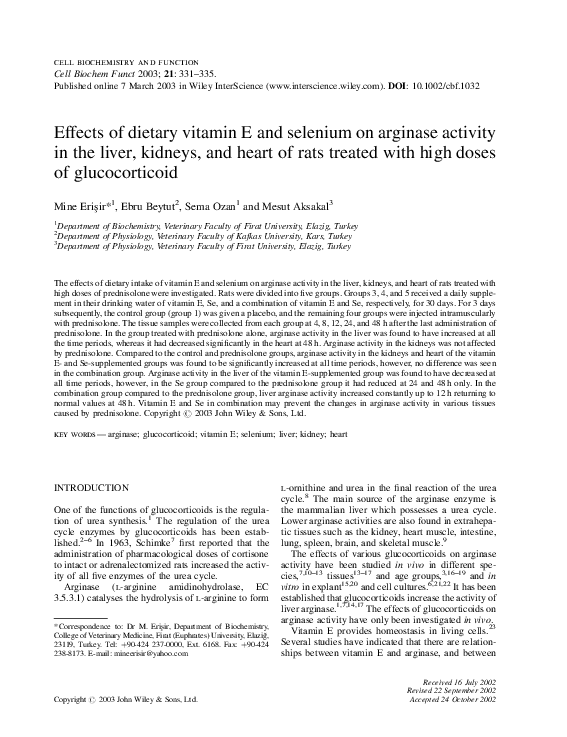 (PDF) Effects of dietary vitamin E and selenium on arginase activity in ...