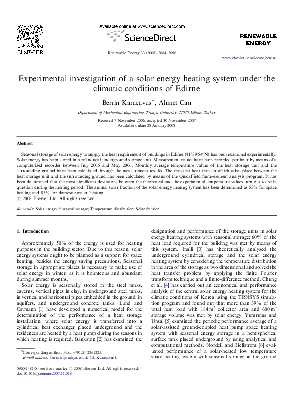 (PDF) Experimental investigation of a solar energy heating system under ...