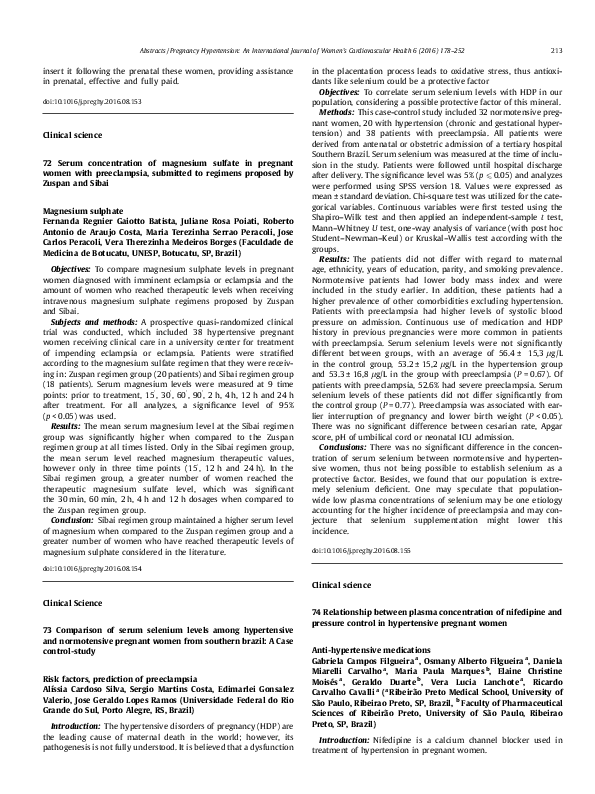 (PDF) 72 Serum concentration of magnesium sulfate in pregnant women ...