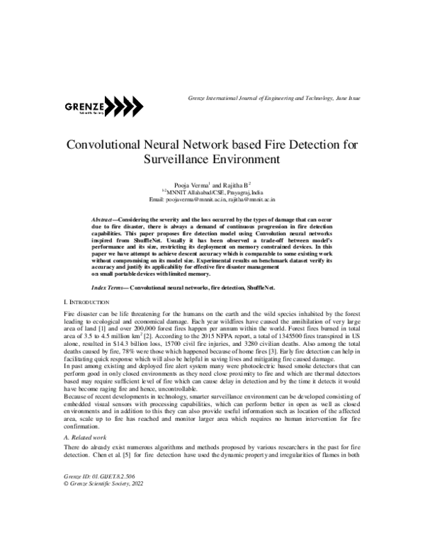 (PDF) Convolutional Neural Network based Fire Detection for ...