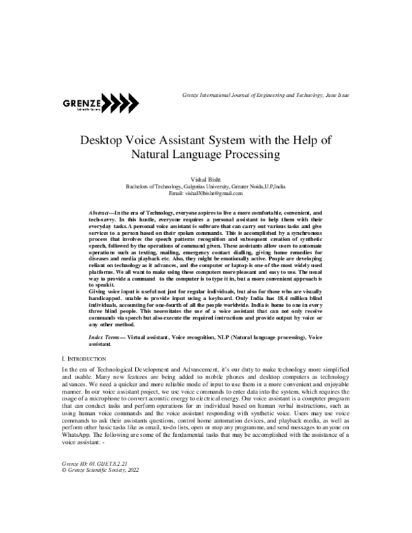 (PDF) Desktop Voice Assistant System with the Help of Natural Language ...
