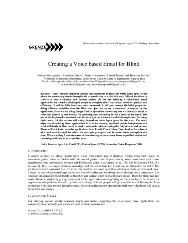 (PDF) Creating a Voice based Email for Blind