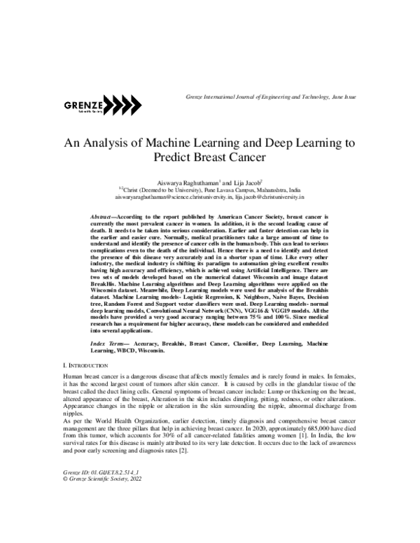 (PDF) An Analysis of Machine Learning and Deep Learning to Predict ...
