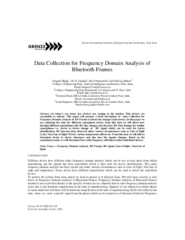 (PDF) Data Collection for Frequency Domain Analysis of Bluetooth Frames