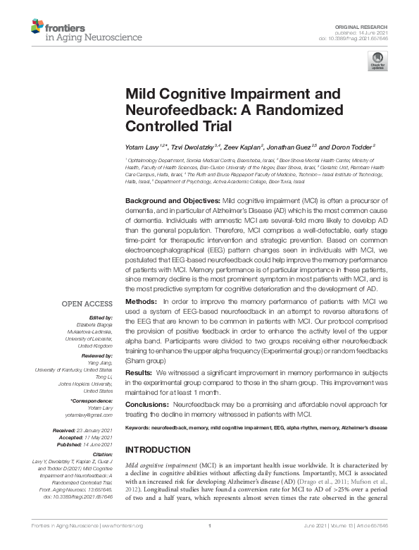 (PDF) Mild Cognitive Impairment and Neurofeedback: A Randomized ...