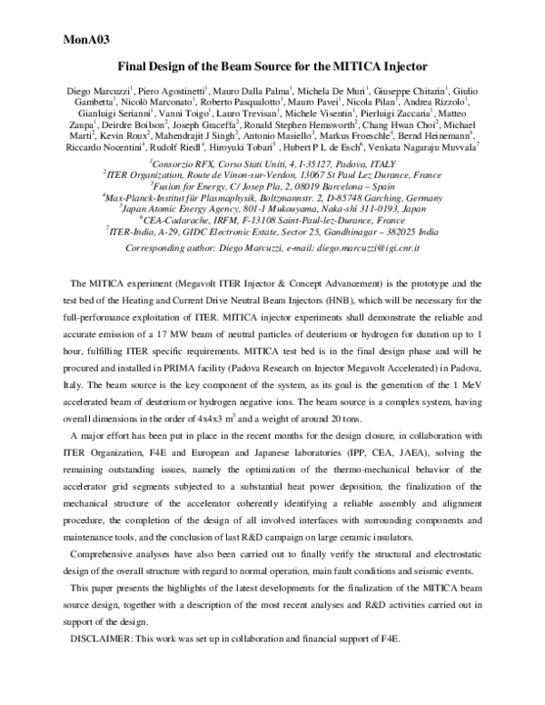 (PDF) Final design of the beam source for the MITICA injector