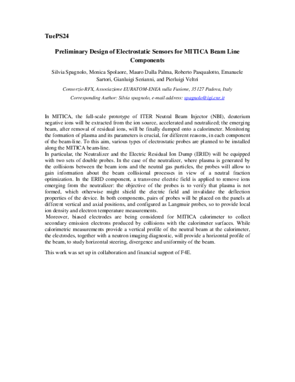 (PDF) Preliminary design of electrostatic sensors for MITICA beam line ...
