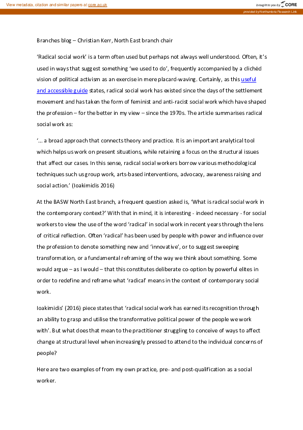 (PDF) BASW England Branch Blog: Christian Kerr: The Chair of the North ...