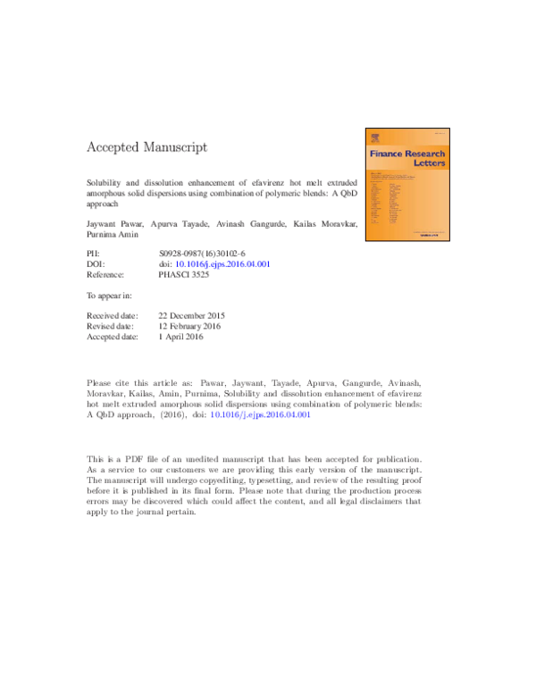 (PDF) Solubility and dissolution enhancement of efavirenz hot melt ...