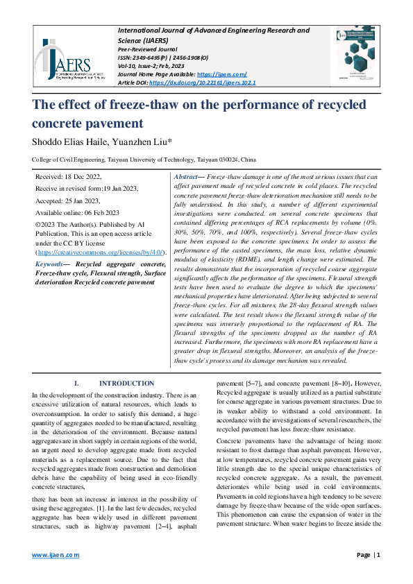 (PDF) The effect of freeze-thaw on the performance of recycled concrete ...