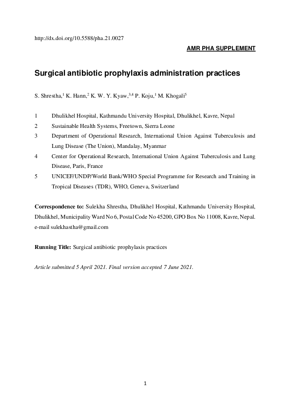 (PDF) Surgical antibiotic prophylaxis administration practices