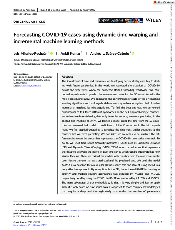 (PDF) Forecasting COVID-19 cases using dynamic time warping and ...