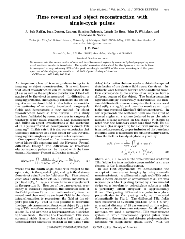 (PDF) Time reversal and object reconstruction with single-cycle pulses