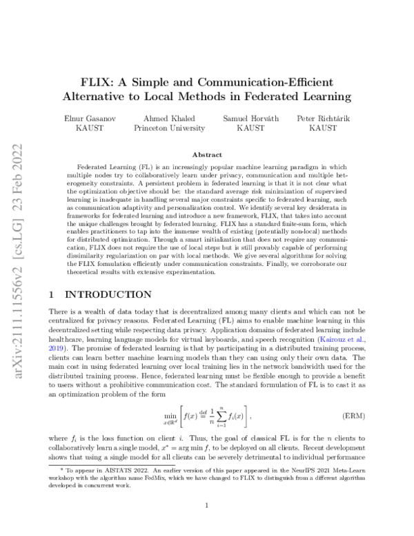 (PDF) FLIX: A Simple and Communication-Efficient Alternative to Local ...