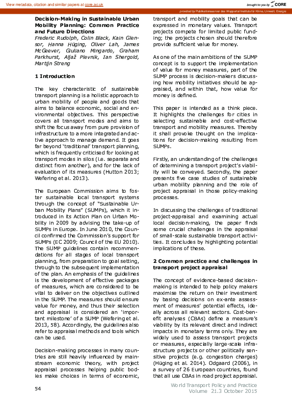 (PDF) Decision-making in sustainable urban mobility planning : common ...
