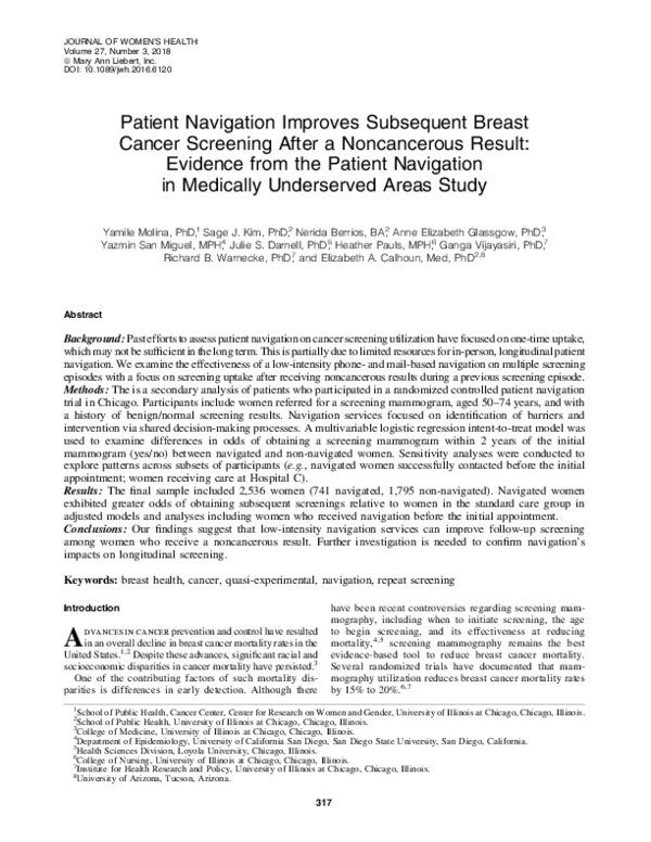(PDF) Patient Navigation Improves Subsequent Breast Cancer Screening ...