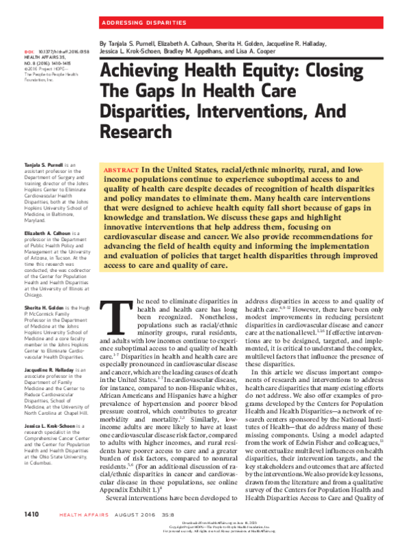 (PDF) Achieving Health Equity: Closing The Gaps In Health Care ...